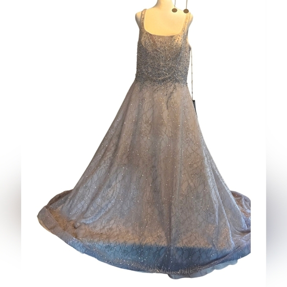 GLS Gloria GL2638 Sleeveless Glitter Dress with Beaded Embellishments Blue gown - Picture 7 of 17